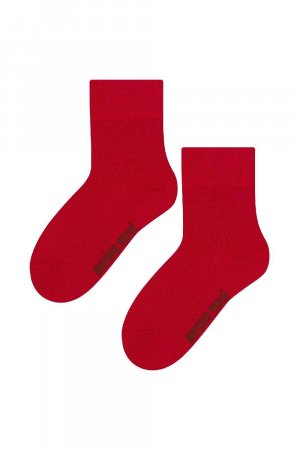 Теплые термовязаные носки в рубчик из шерсти мериноса на зиму , красный Steven