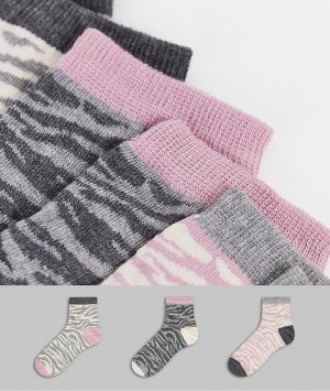 Подарочный набор из 3 пар носков с серым и розовым зебровым принтом -Разноцветный Dune
