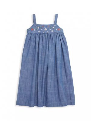 Платье с вышивкой из шамбре для маленьких девочек и , цвет denim Bonpoint