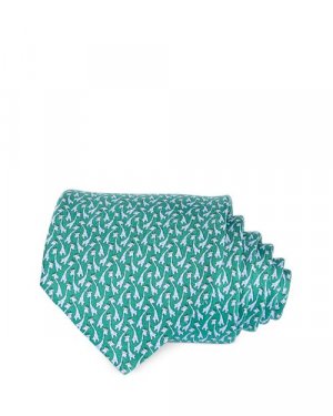 Классический шелковый галстук с принтом жирафа , цвет Green Ferragamo