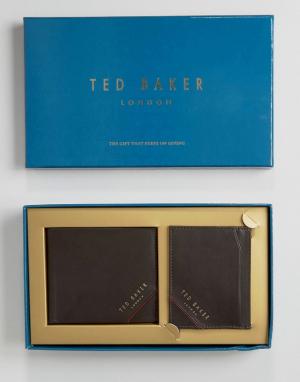 Подарочный набор из кожаных бумажника и кошелька для карт Ted Baker. Цвет: коричневый