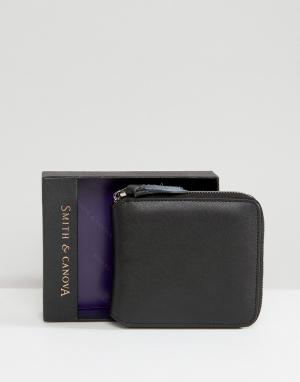 Кожаный бумажник на молнии Smith and Canova. Цвет: черный