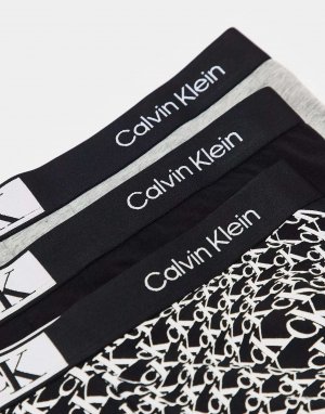 Три пары плавок CK 96 черного, черного и серого цвета с принтом Calvin Klein