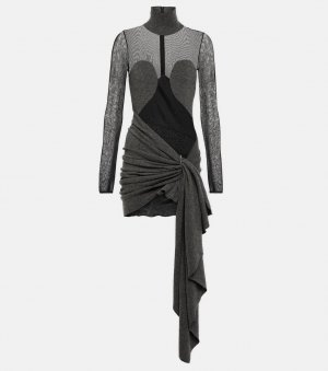 Мини-платье из сетки и шерсти с драпировкой ALAÏA, черный Alaïa