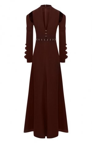 Платье-макси с глубоким вырезом и декоративной отделкой Chloé. Цвет: коричневый