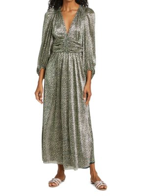 Платье макси с леопардовым принтом Celie металлик Ba&Sh, цвет Vert Tuileries BA&SH