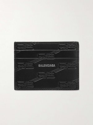 Кожаный картхолдер с монограммой и логотипом BALENCIAGA, черный Balenciaga