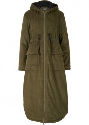 Широкое вельветовое пальто с флисовым капюшоном тедди кулиской и большими карманами , зеленый Bpc Bonprix Collection