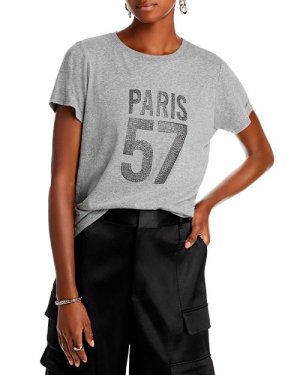 Хлопковая футболка со стразами Paris , цвет Gray Cinq à Sept