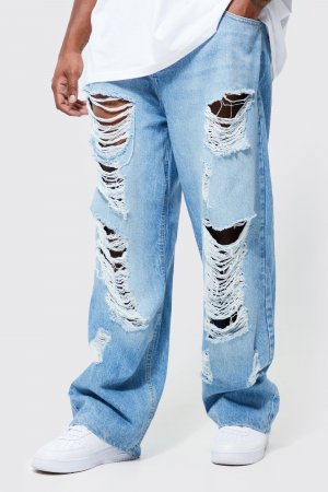Свободные жесткие джинсы с очень рваными средствами плюс , синий Boohoo