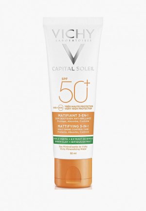 Крем для лица Vichy Солнцезащитный проблемной кожи 3-В-1 матирующий SPF50+, 50 мл. Цвет: прозрачный
