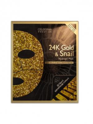 Гидрогелевая маска Сel-Derma Prestige 24K Gold and snail 32 гр.*4 шт.. Цвет: черный, золотистый