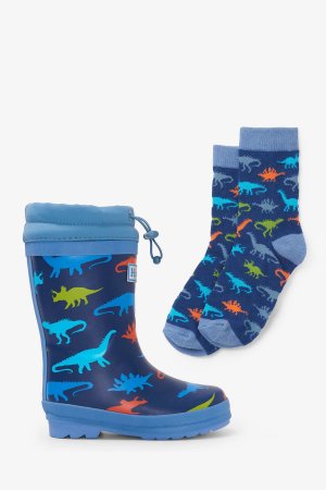 Резиновые сапоги и носки на подкладке из искусственной овчины, синий Hatley