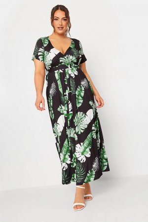 Платье больших размеров из лайкры с V-образным вырезом и узором, короткими рукавами поясом 302151 Stil Diva