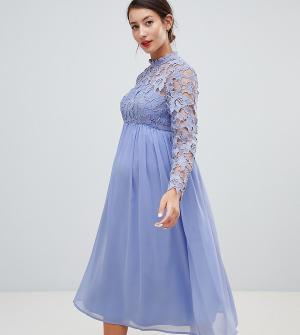 Приталенное платье миди с кружевными рукавами -Синий Chi London Maternity