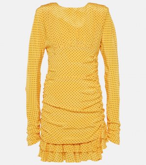 Шелковое мини-платье в горошек с оборками , желтый Alessandra Rich