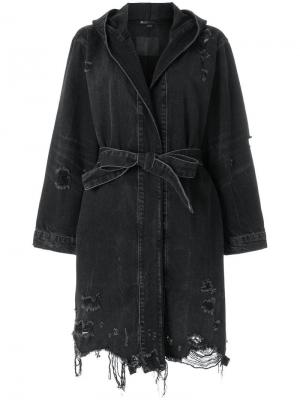 Пальто из денима с декоративными дырами T By Alexander Wang. Цвет: черный