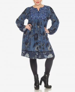 Платье-свитер больших размеров с цветочной вышивкой пейсли , цвет Blue White Mark