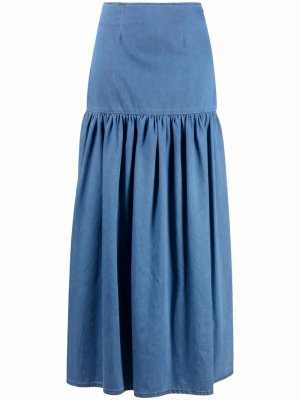 Джинсовая юбка макси с завышенной талией и складками Federica Tosi. Цвет: синий