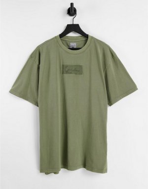 Зеленая выбеленная футболка с маленьким логотипом-вставкой -Зеленый цвет Karl Kani