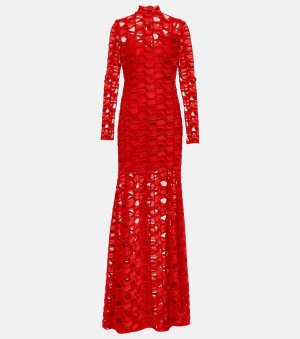 Платье из макраме с воротником-водолазкой , красный David Koma