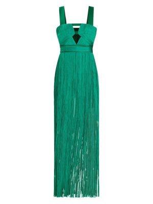 Струящееся платье с контурной бахромой Herve Leger, цвет Cypress Hervé Léger