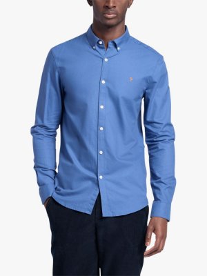 Оксфордская рубашка приталенного кроя Brewer из органического хлопка, стальной синий Farah