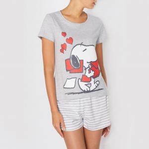 Пижама с шортами Snoopy. Цвет: серый/в полоску
