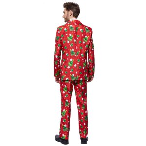 Мужской облегающий костюм с рождественскими елками и звездами, красный Suitmeister