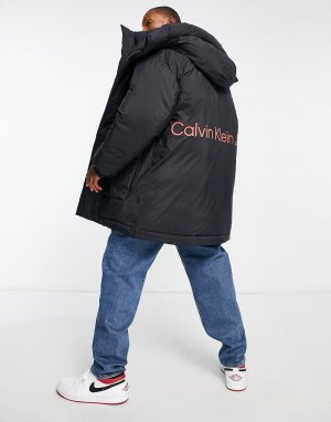 Черная утепленная длинная куртка с капюшоном Calvin Klein Jeans by