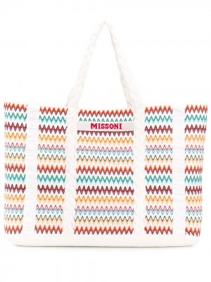 Объемная плетеная сумка-тоут с узором зигзаг Missoni Mare. Цвет: белый