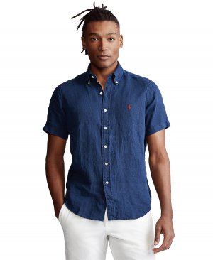 Мужская льняная рубашка на пуговицах с короткими рукавами Polo Ralph Lauren