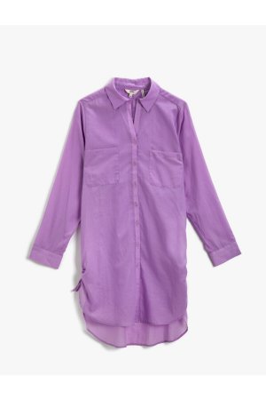 Рубашка-туника из хлопка, длинная , фиолетовый Koton