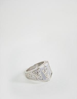 Серебристое кольцо-печатка Chained & Able. Цвет: серебряный