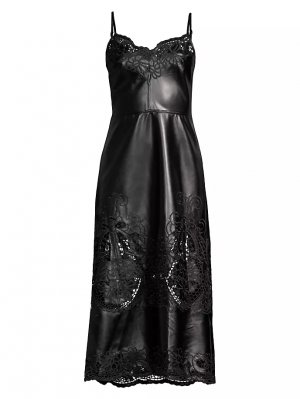 Платье миди Mila из искусственной кожи с кружевной отделкой , черный Delfi