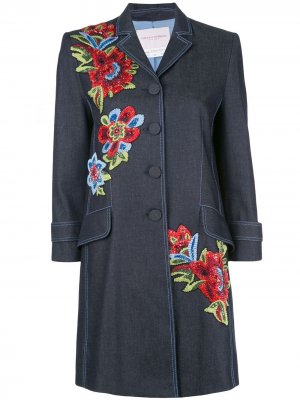 Пальто с цветочной вышивкой Carolina Herrera. Цвет: синий