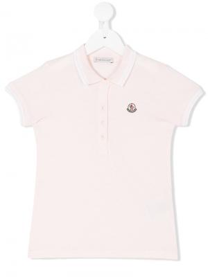 Рубашка-поло с заплаткой логотипом Moncler Kids. Цвет: розовый