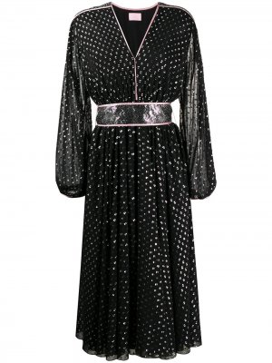 Расклешенное платье с вышивкой Giamba. Цвет: черный