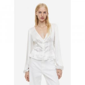 Атласная блузка HM с объемными рукавами белая H&M