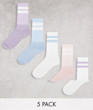Набор из 5 пар носков пастельных цветов с полосками -Разноцветный Topman