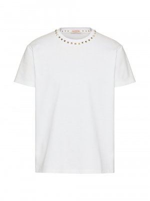 Хлопковая футболка с круглым вырезом и заклепками без названия , белый Valentino