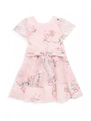 Многоярусное платье Ali с цветочным принтом и вышивкой для маленьких девочек , розовый Zoe
