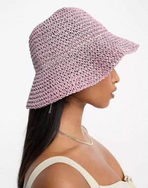 Складная соломенная шляпа-ведро крючком смешанного розового цвета Asos