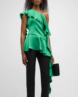 Асимметричная шелковая блузка с рюшами Alexander McQueen