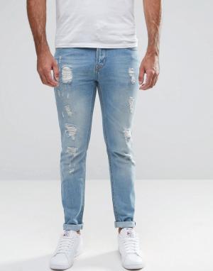 Рваные облегающие джинсы Hoxton Denim. Цвет: синий