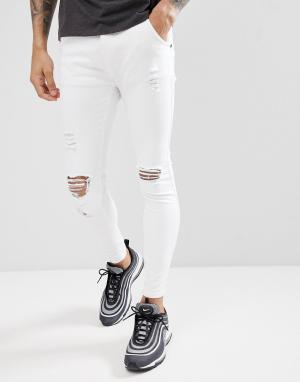 Белые джинсы скинни с рваной отделкой SikSilk. Цвет: белый