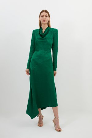 Жаккардовое платье миди Petite Premium с длинными рукавами и воротником-хомутом , зеленый Karen Millen