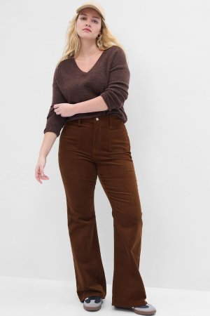 Расклешенные вельветовые брюки с завышенной талией в стиле 70-х технологией Washwell Gap, коричневый GAP