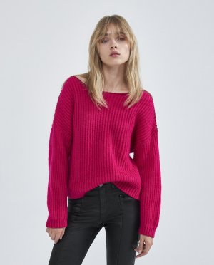 Женский розовый свитер с вырезом «лодочка» , IKKS. Цвет: розовый