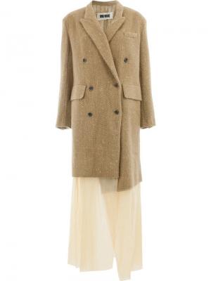 Двубортное пальто со вставкой Uma Wang. Цвет: бежевый